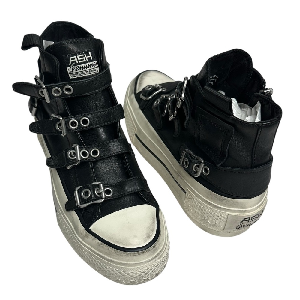 NEW Ash Rainbow Black Leather High Top Distressed Sneakers 36 - Picture 4 of 13